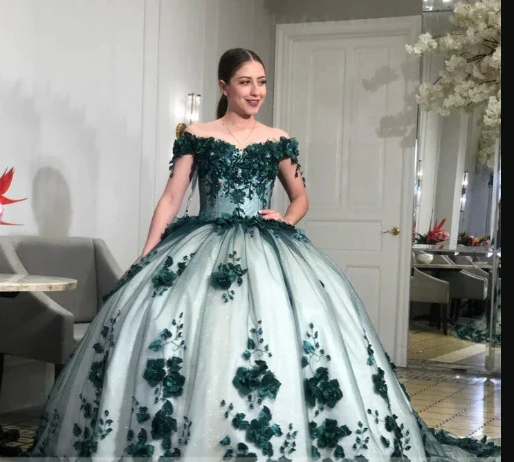 Off Shoulder Ball Gown with 3D Flowers Sweet Birthday Dresses 15 16 Quinceanera Dresses Y1475 - Image 2