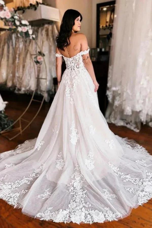Off Shoulder Elegant Wedding Dress Boho Wedding Dress With Slit  WD735 - Image 3