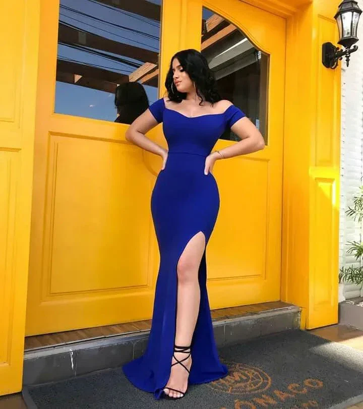 Off Shoulder High Slit Evening Dress Bridesmaid Dress Y5209 - Image 2