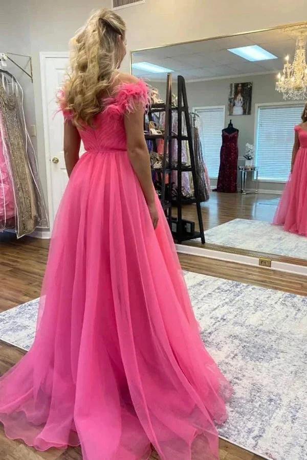 Off Shoulder Hot Pink Tulle Prom Dresses with 3D Flowers PSK534 - Image 2