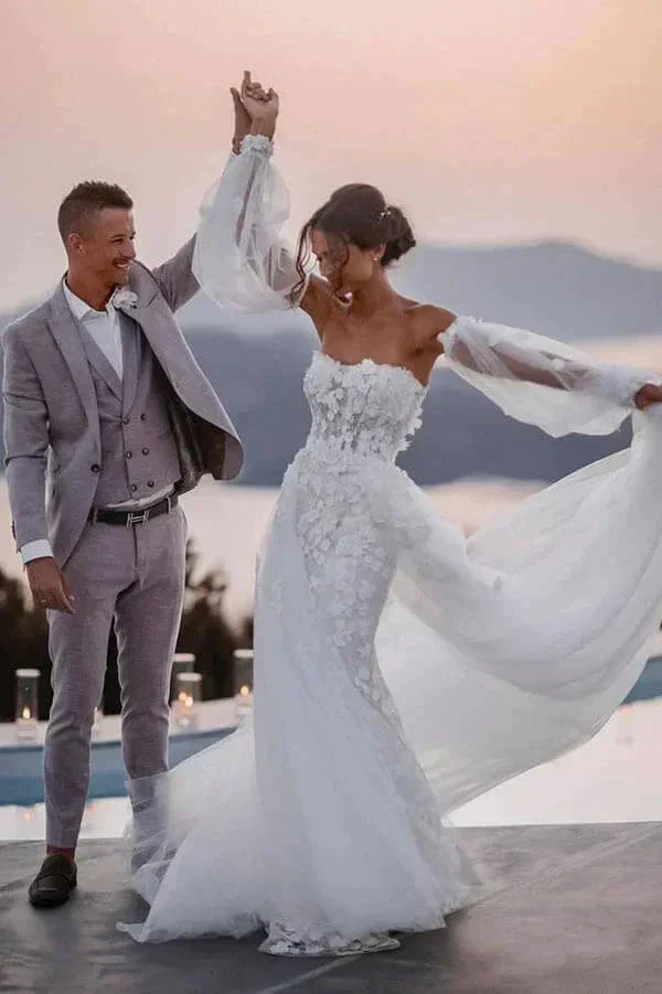 Off Shoulder Lace Mermaid Beach Wedding Dresses With Detachable Train  WD655 - Image 2