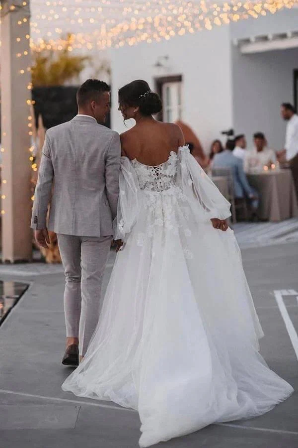 Off Shoulder Lace Mermaid Beach Wedding Dresses With Detachable Train  WD655 - Image 3