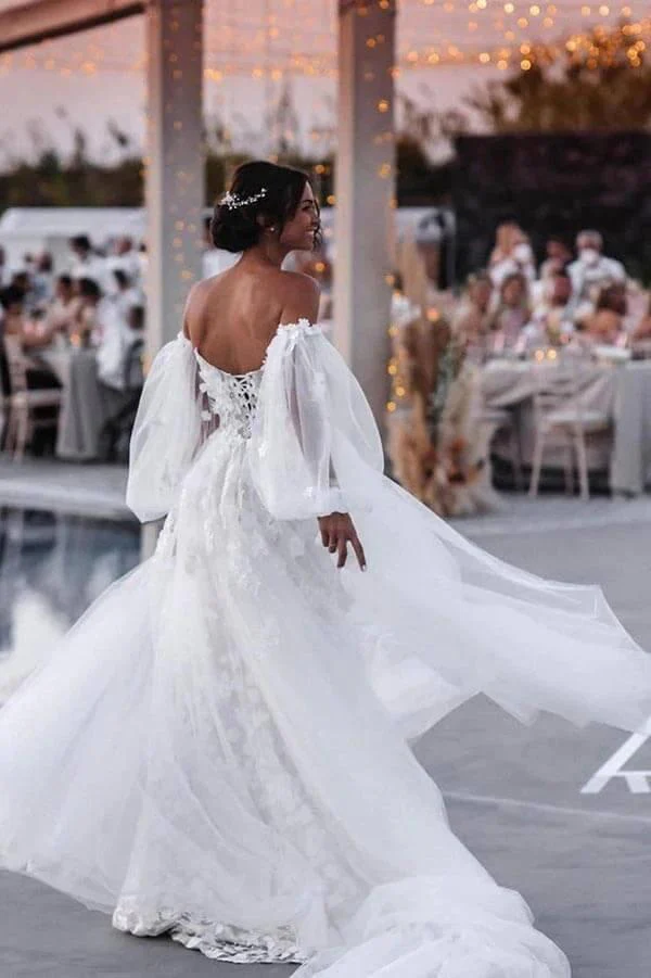Off Shoulder Lace Mermaid Beach Wedding Dresses With Detachable Train  WD655 - Image 4