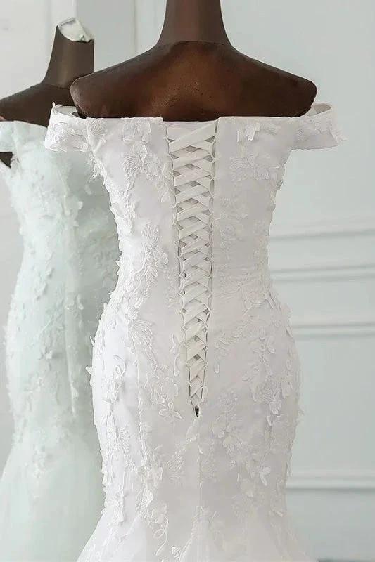 Off Shoulder Lace-up Applique Pretty Mermaid Elegant Wedding Dresses - Image 5