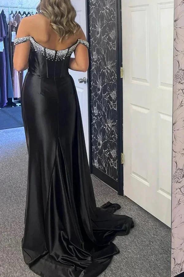 Off-Shoulder Mermaid Black Long Prom Dress With Beading PSK611 - Image 3
