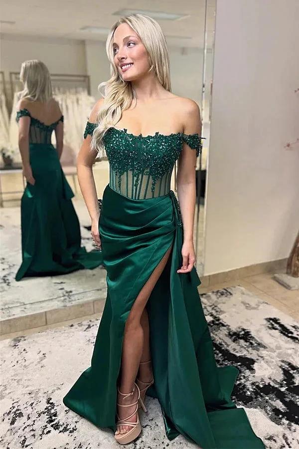 Off-Shoulder Mermaid Floral Long Prom Dress with Slit PSK502 - Image 3