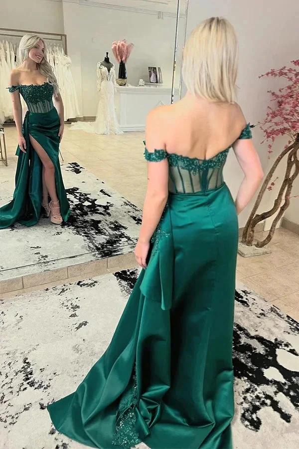 Off-Shoulder Mermaid Floral Long Prom Dress with Slit PSK502 - Image 4