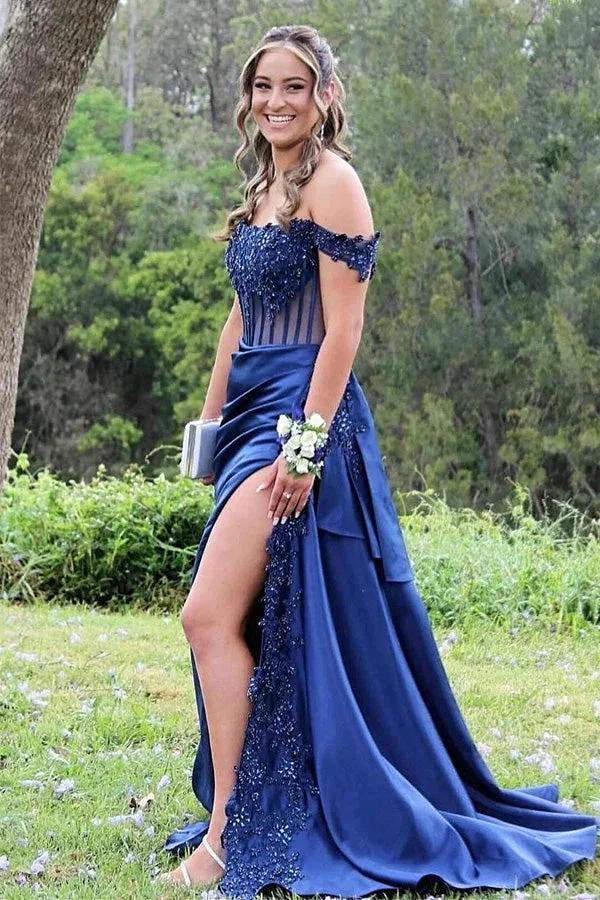 Off-Shoulder Mermaid Floral Long Prom Dress with Slit PSK502 - Image 7