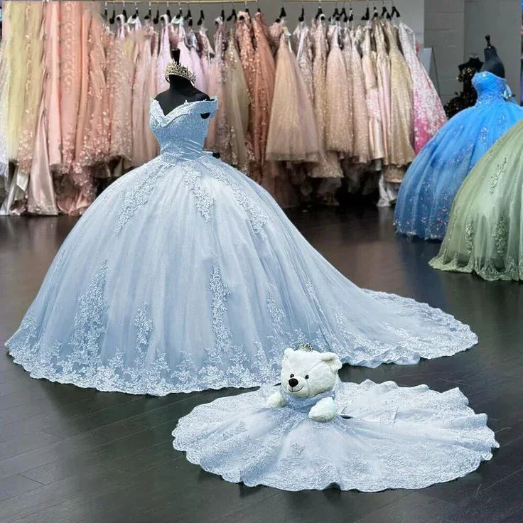 Off Shoulder Pink Sweet 16 Quinceanera Dresses Lace Birthday Ball Gown Y7245 - Image 3