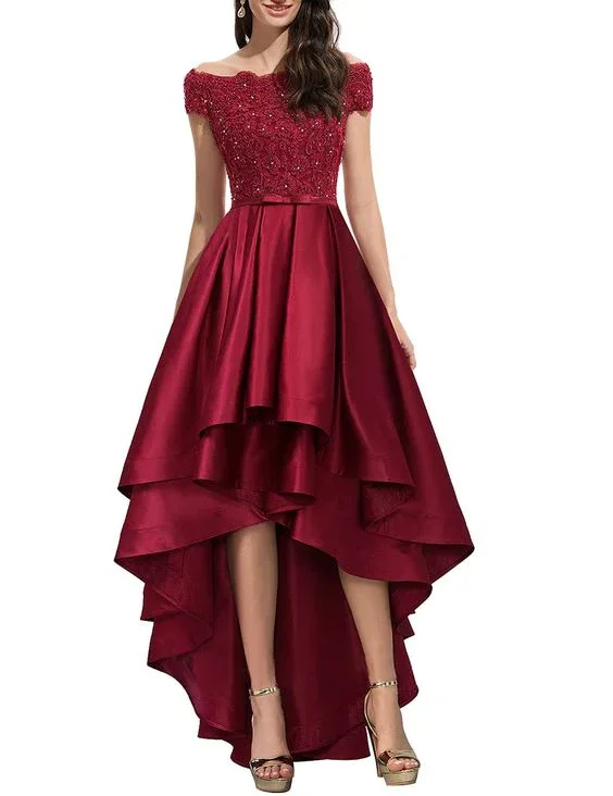 Off Shoulder Prom Dresses High Low Formal Gowns Evening Dress Lace Appliques Y5685 - Image 2