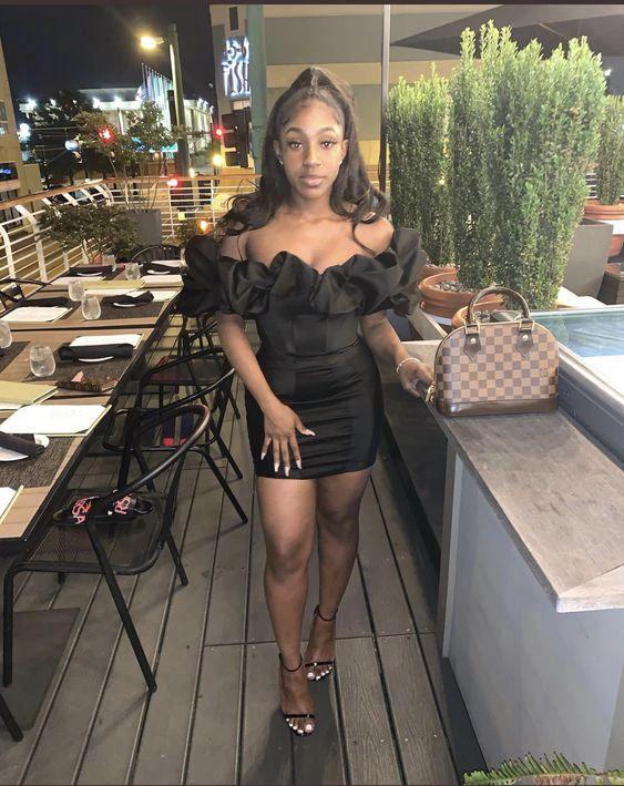 Off Shoulder Short Sleeve Frill Mini Dress Hot Sale Black Homecoming Dress Y400 - Image 2