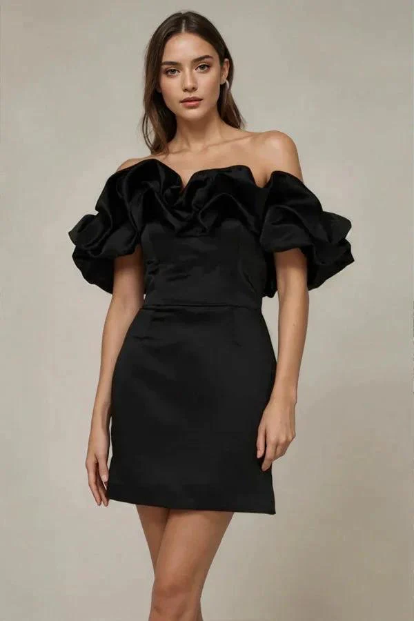 Off Shoulder Sleeveless Satin Mini Homecoming Dress With Ruffles PD540 - Image 7