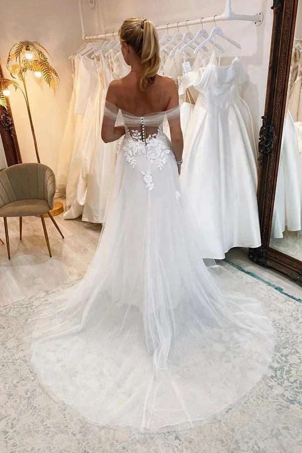 Off Shoulder Sweetheart Lace Appliques Modest Wedding Dress WD666 - Image 2
