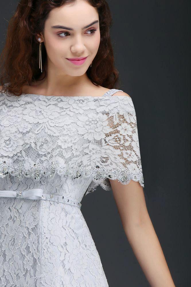 Off Shoulder Tea-Length A Line Lace Homecoming Dresses - Image 4