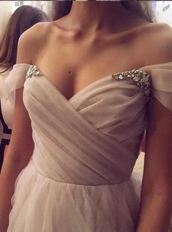 Off Shoulder Tulle Sleeves Blush Wedding Dress Colorful Bridal Dress  WD354 - Image 2