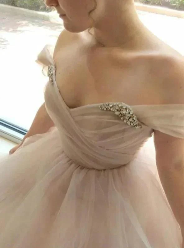 Off Shoulder Tulle Sleeves Blush Wedding Dress Colorful Bridal Dress  WD354 - Image 3