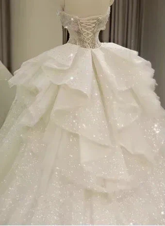 Off Shoulder Wedding Dresses, Large Trailing Princess Tail Dress, Backless White Wedding Dress Y6868 - Image 5