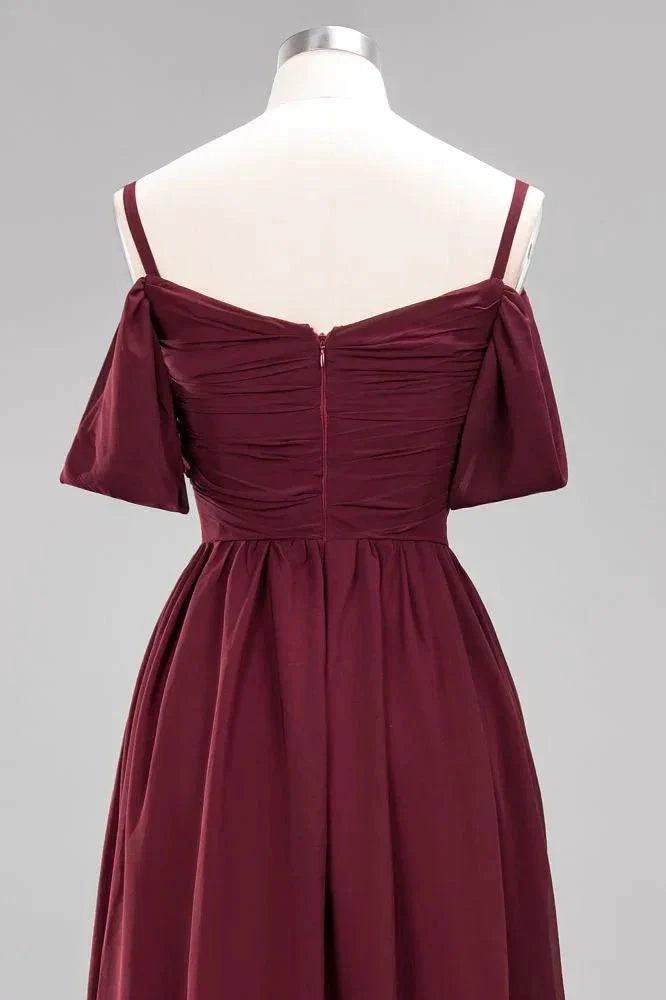 Off-the-Shoulder A-line Chiffon Bridesmaid Dress Floor-Length Wedding Guest Dress - Image 10