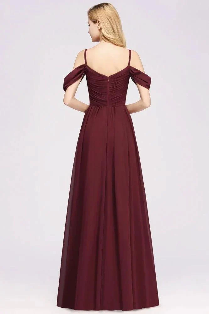 Off-the-Shoulder A-line Chiffon Bridesmaid Dress Floor-Length Wedding Guest Dress - Image 2