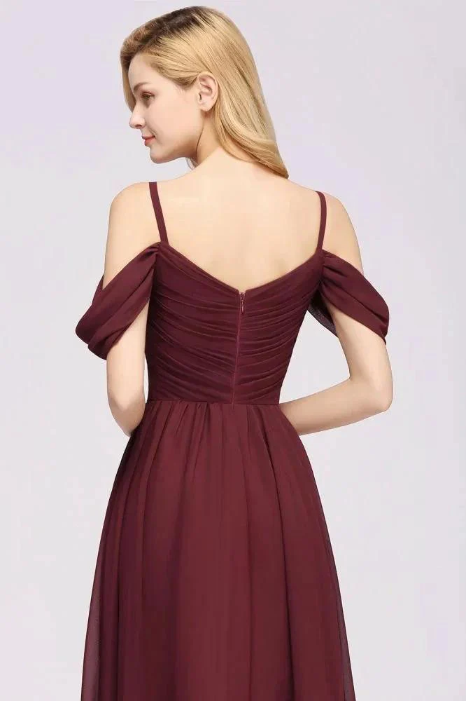 Off-the-Shoulder A-line Chiffon Bridesmaid Dress Floor-Length Wedding Guest Dress - Image 4