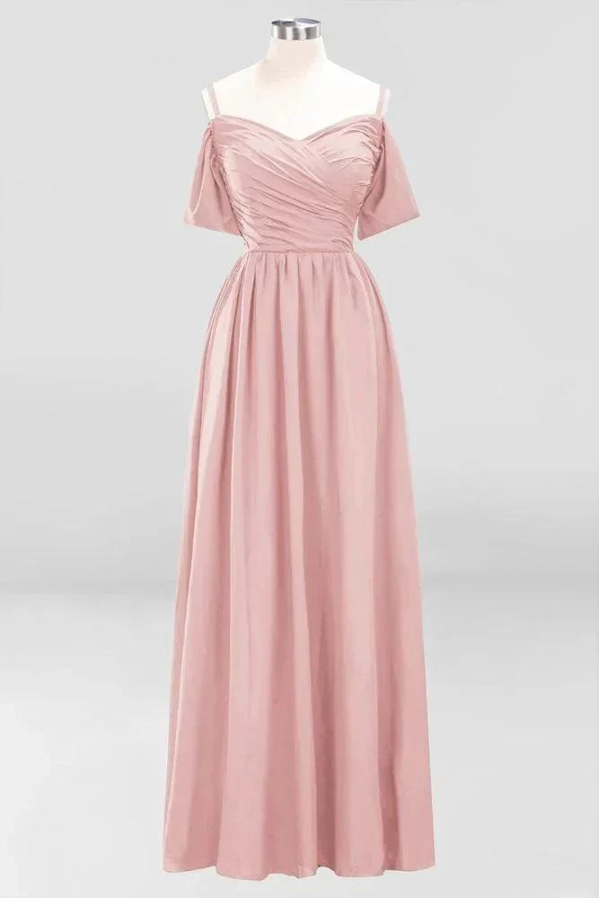 Off-the-Shoulder A-line Chiffon Bridesmaid Dress Floor-Length Wedding Guest Dress - Image 5