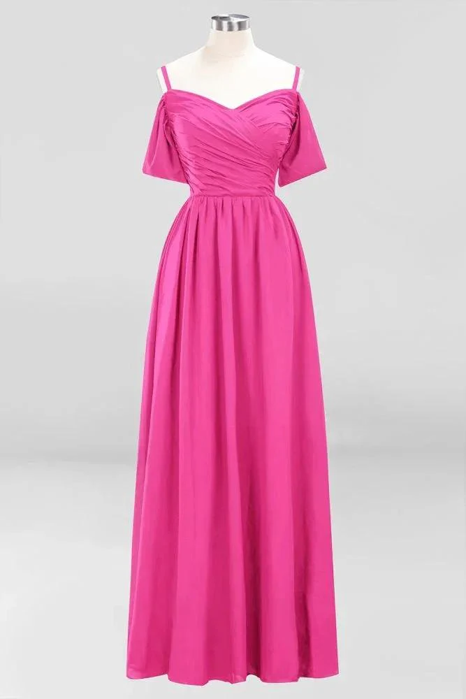 Off-the-Shoulder A-line Chiffon Bridesmaid Dress Floor-Length Wedding Guest Dress - Image 6
