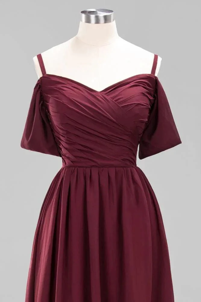Off-the-Shoulder A-line Chiffon Bridesmaid Dress Floor-Length Wedding Guest Dress - Image 8