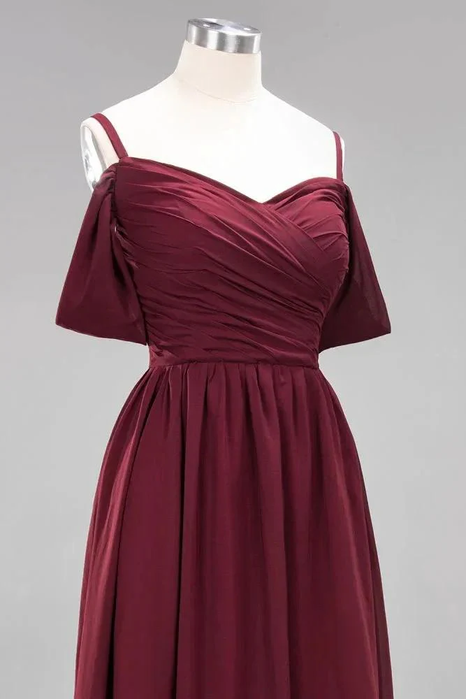Off-the-Shoulder A-line Chiffon Bridesmaid Dress Floor-Length Wedding Guest Dress - Image 9