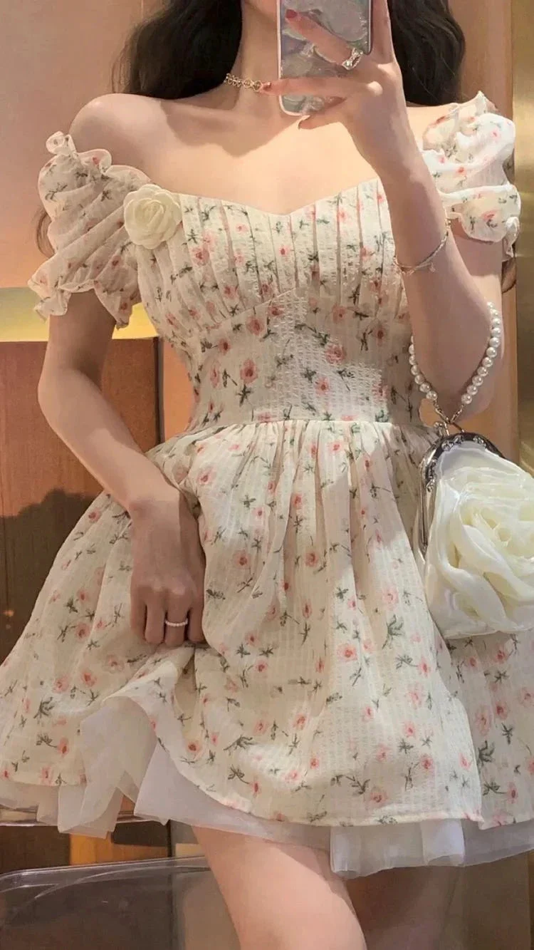 Off The Shoulder A-line Floral Homecoming Dress Short Prom Dress Y2422 - Image 2