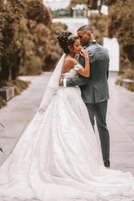 Off The Shoulder A-Line White Wedding Dress Romantic Bridal Gowns - Image 4