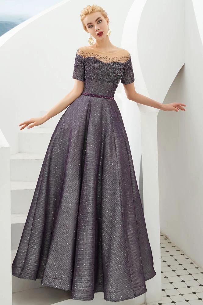 Off the Shoulder Aline Evening Swing Dress Beading sequins Lace-up Party Dress - Image 4