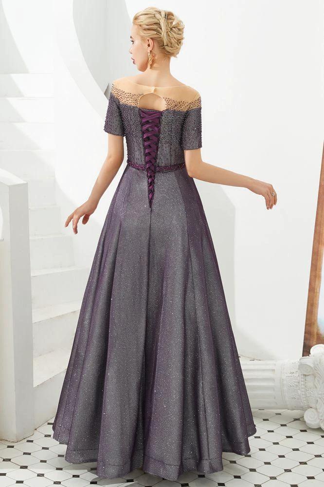Off the Shoulder Aline Evening Swing Dress Beading sequins Lace-up Party Dress - Image 6