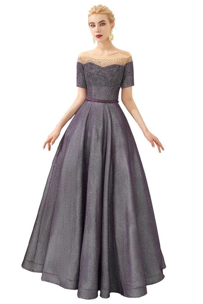 Off the Shoulder Aline Evening Swing Dress Beading sequins Lace-up Party Dress - Image 9