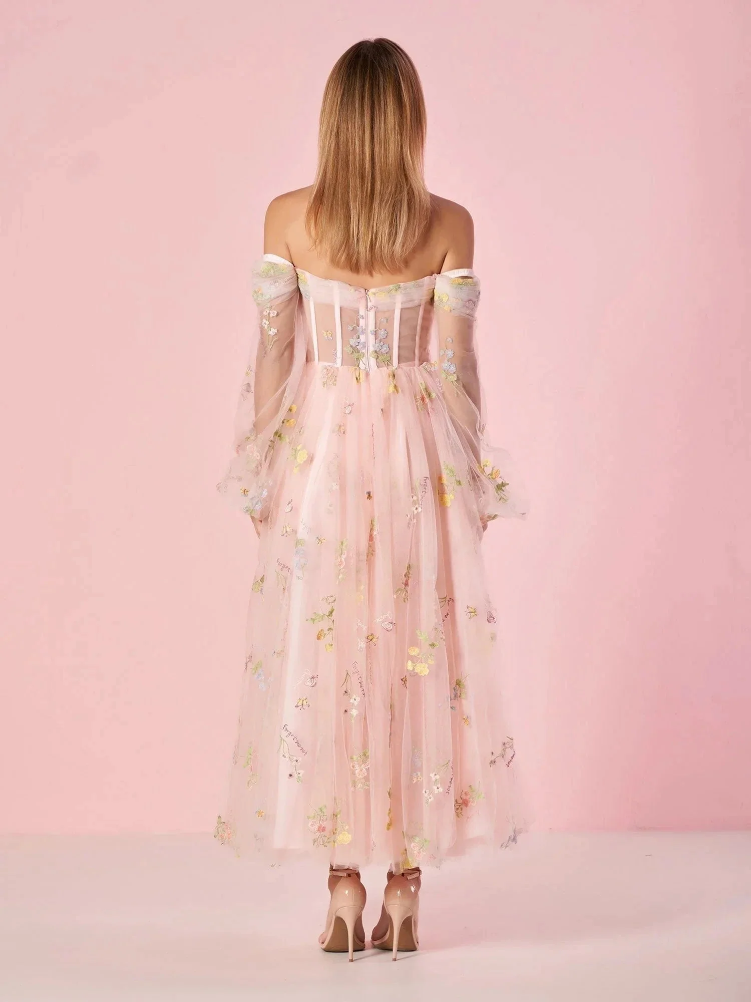 Sweetheart Neck Off the Shoulder Embroidered Tulle Prom Dress - Image 3