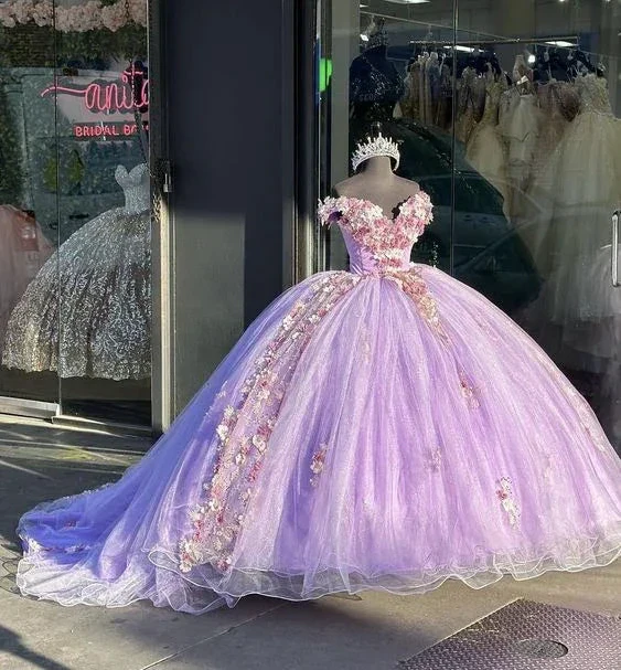 Off The Shoulder Appliques Lilac Ball Gown,Sweet 16 Dress  Y2019 - Image 2
