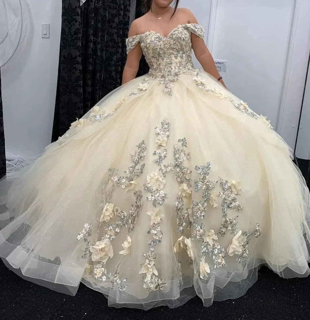Off The Shoulder Appliques Tulle Ball Gown,Sweet 16 Dress,Y2462 - Image 2