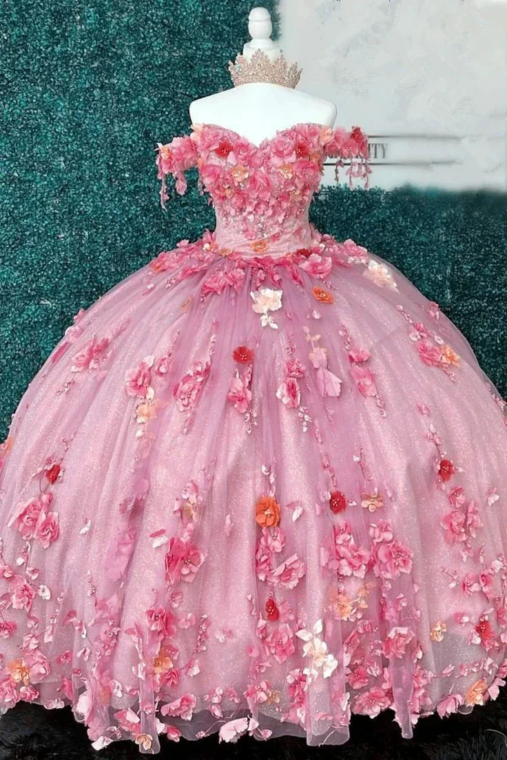Off The Shoulder Ball Gown with 3D Flower Sweet 16 Quinceanera Gown Y2633 - Image 2