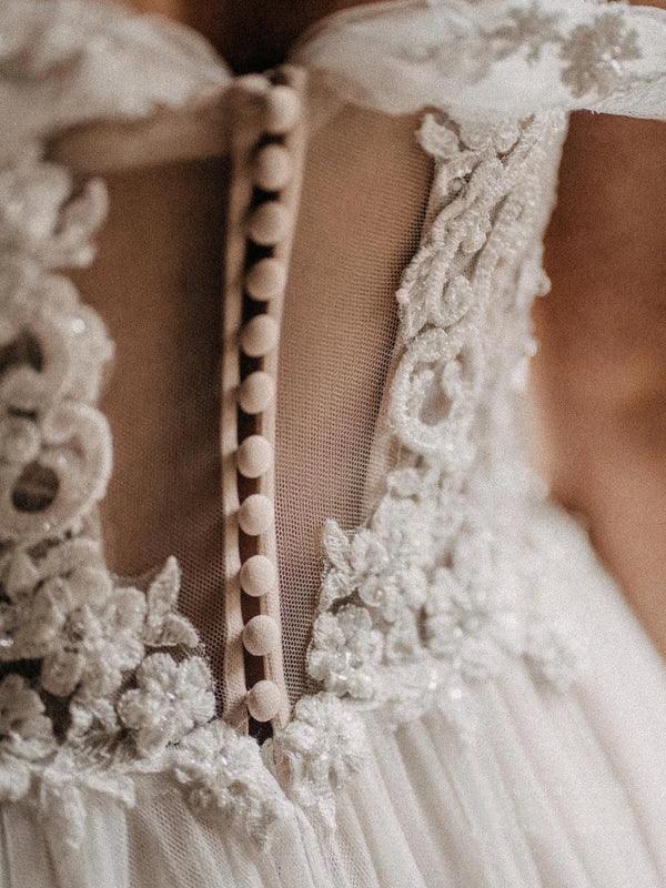 Off The Shoulder Beaded A-line Wedding Dresses Lace Appliqued Gowns WD589 - Image 4