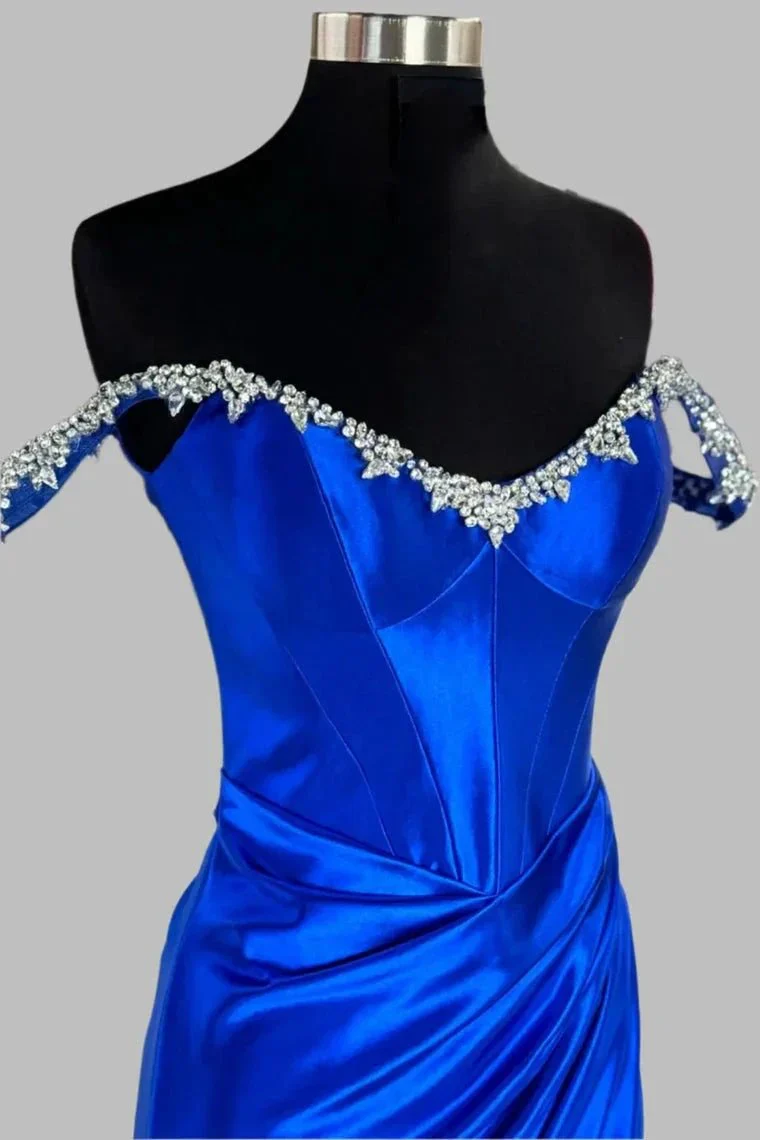 Bellamy | Mermaid V Neck Red Satin Slit Prom Dress with Beading - Image 10