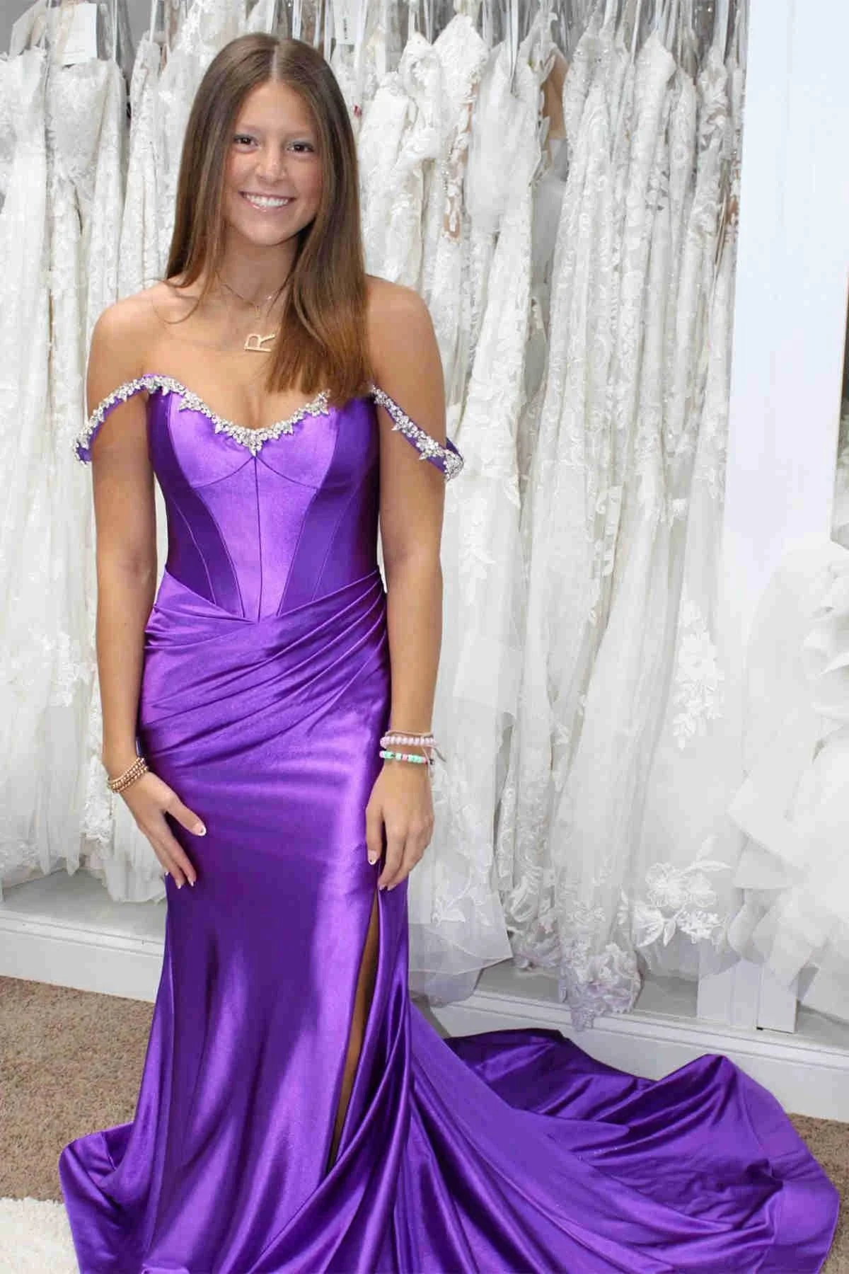 Bellamy | Mermaid V Neck Red Satin Slit Prom Dress with Beading - Image 11