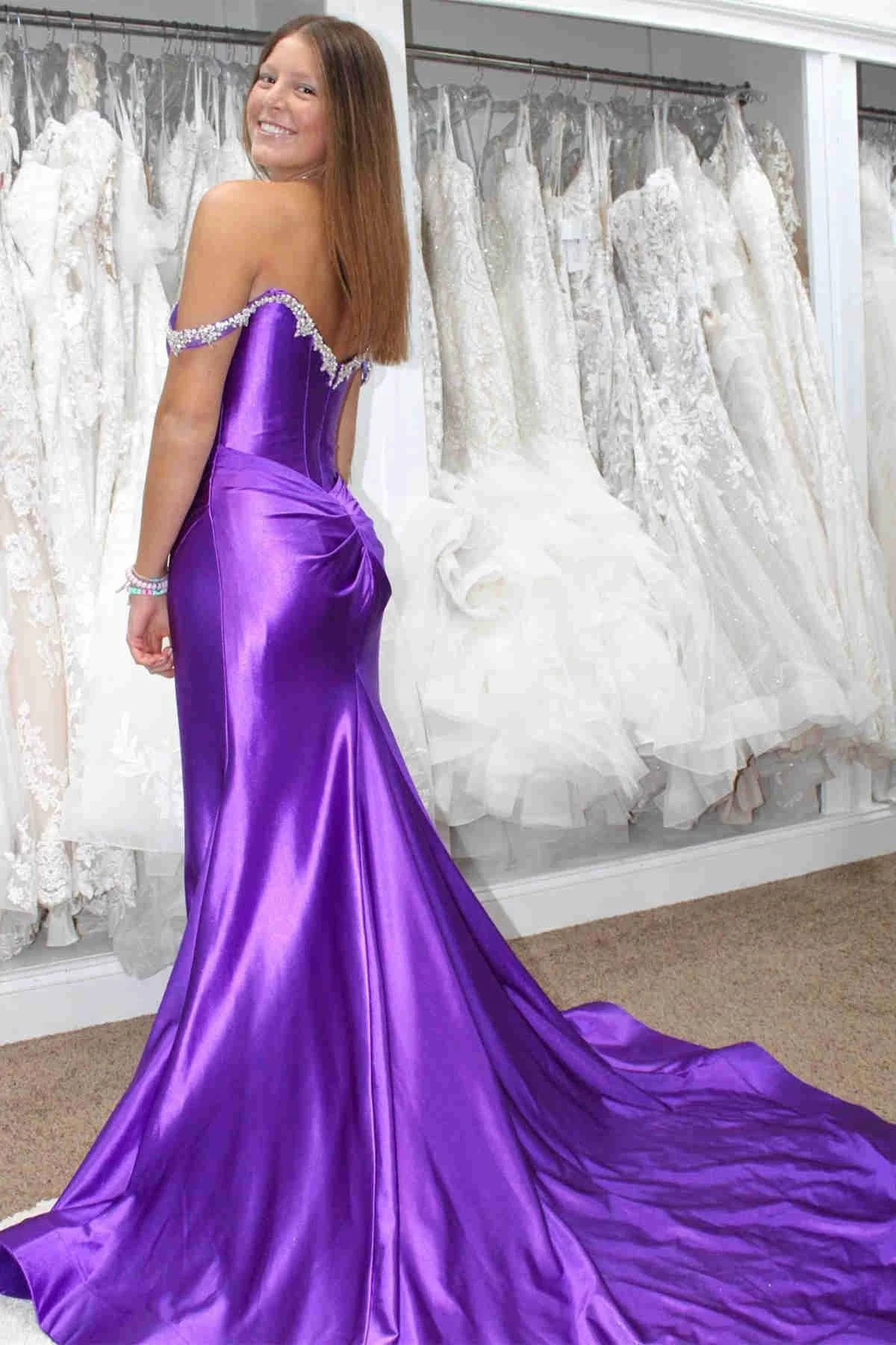 Bellamy | Mermaid V Neck Red Satin Slit Prom Dress with Beading - Image 12