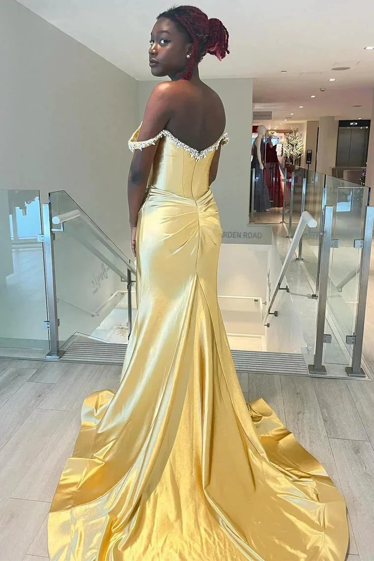 Bellamy | Mermaid V Neck Red Satin Slit Prom Dress with Beading - Image 17