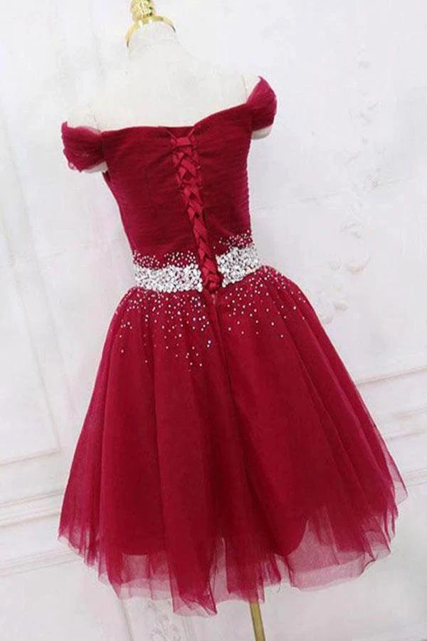 Off The Shoulder Black Homecoming Dress Tulle Short Prom Dress PD468 - Image 6