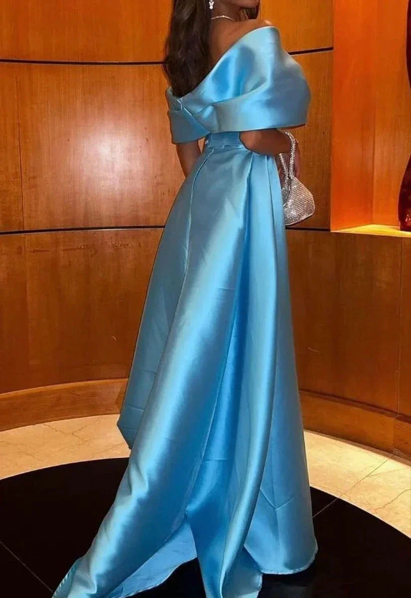 Off The Shoulder Blue Satin Evening Dress Y4026 - Image 2