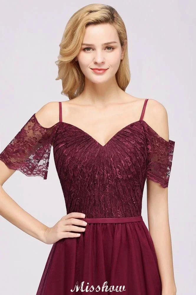 Off the Shoulder Burgundy Aline Bridesmaid Dress Floor Length Tulle Evening Maxi Gown - Image 4