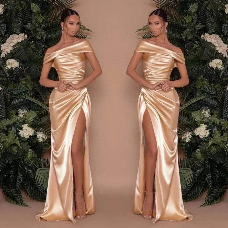 Off The Shoulder Charmeuse Prom Dress Split Ruffle Mermaid - Image 2