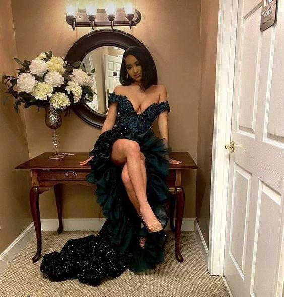 Off The Shoulder Dark Green Evening Dress Sexy Prom Dress Y936 - Image 2