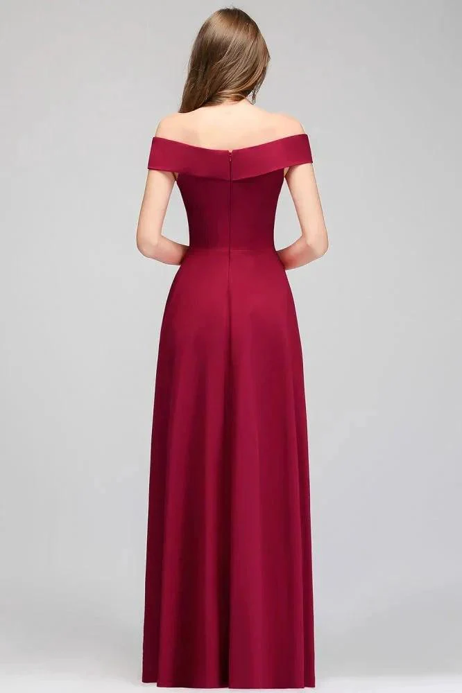 Off-the-shoulder Floor Length Burgundy Party Dress - Image 2