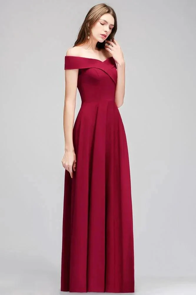 Off-the-shoulder Floor Length Burgundy Party Dress - Image 4