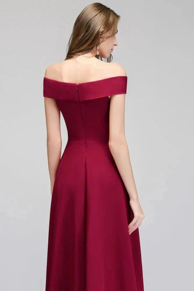 Off-the-shoulder Floor Length Burgundy Party Dress - Image 6